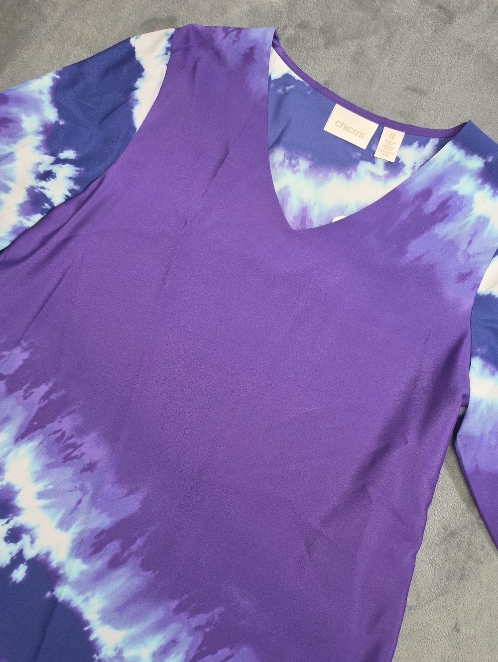 Chico's S Purple and Blue Tie-Dye V-Neck Tunic Top